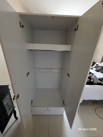 White 2-Door Wardrobe with Hanging Rail and Drawer - Used