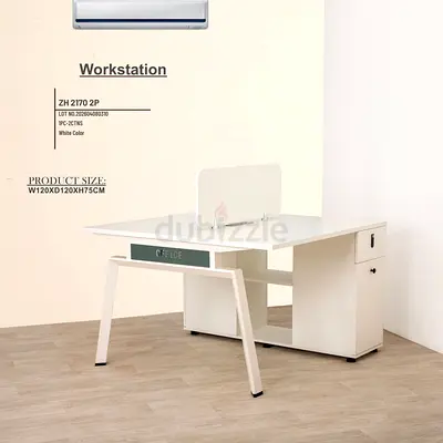 White Workstation Desk with Built-in Storage — 120x120x75 cm