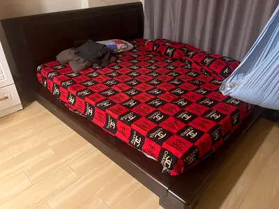Dark wood double/queen bed frame with night table