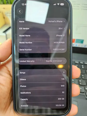 iPhone 17 256GB (iOS 26.4) — limited warranty until 20/01/2027