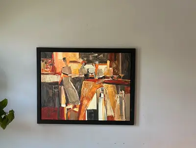Framed abstract figurative painting (café scene) by Yuri tremler