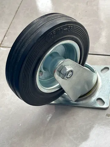 Single heavy-duty swivel caster wheel (plate mount, solid rubber) 5 inch