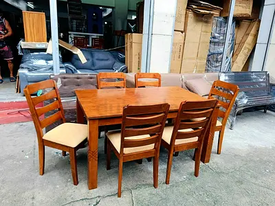 Solid Wood 8-Seater Dining Table with Cushioned Chairs