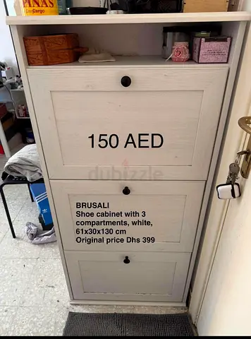 **REDUCED PRICE**Selling my BRUSALI shoe cabinet (IKEA) — white, 3 compartments, 61x30x130 cm