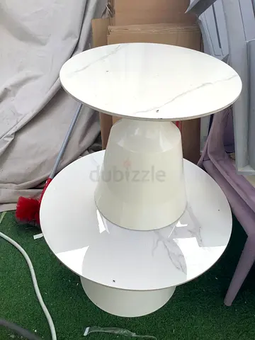 White two-tier marble-effect side table