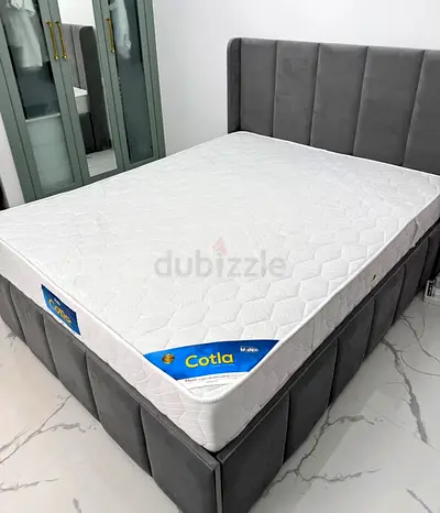 Cotla mattress with grey upholstered bed base (good condition)