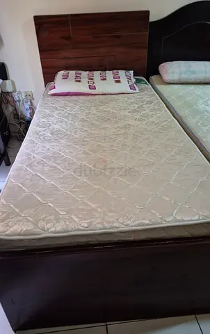 Single wooden bed frame with mattress — used, clean