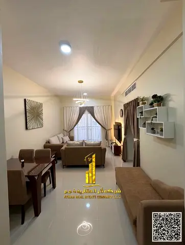 أفخم و أرقى شقة غرفة و صالة مفروشة بالكامل Vip سوبر ديلوكس للإيجار الشهري في عجمان - الجرف 2 ✔️ شامل الفواتير و الإنترنت ⚡📶 فرش فاخر !