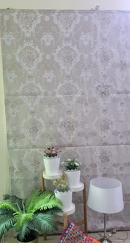 Wide Beige Damask Roman Fabric Blind - Good Condition