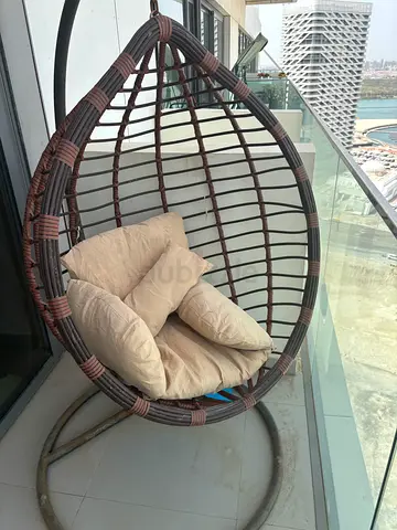 Rattan hanging egg chair with stand — ideal for balcony