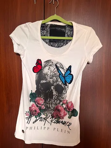 Phillip Plein Graphic Tee with Floral and Butterfly Design