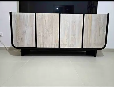Light Wood  Black TV Console — Entertainment Unit