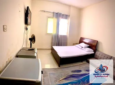 Fully furnished studio, fully equipped – central air conditioning – central gas – parking available – next to a mosque – easy access to the Dubai exit