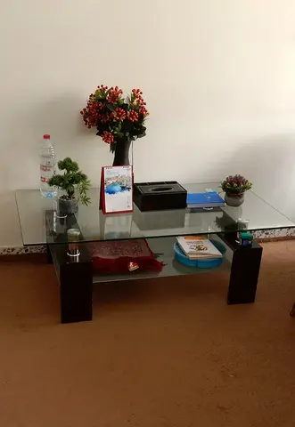My glass coffee table with lower shelf - used