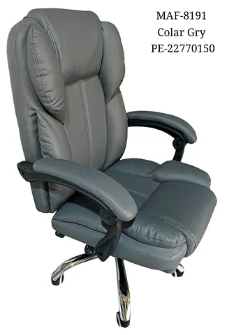 Grey Executive Leather Swivel Office Chair — High Back with Padded Armrests
