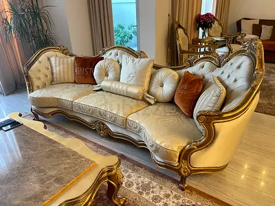 Classic Italian sofa set (2 chairs, big marble wooden  table )for sale
