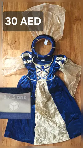 Blue and gold princess costume dress - girls size 3-5 years