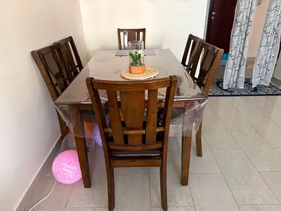 Wooden Dining Table with Six Chairs
