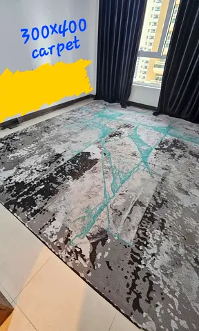 Modern Abstract Carpet – Grey with Teal Accents