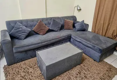 L shape Sofa with Table and 5 cushions 270X180 -  280 dhs