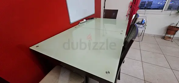 Glass-top office/dining table with metal frame - good condition