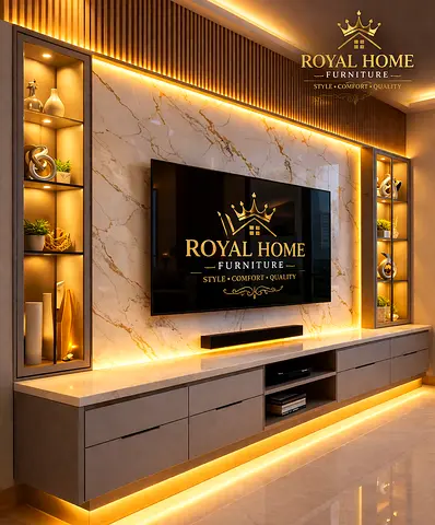 Modern TV Entertainment Unit with Warm LED Lighting