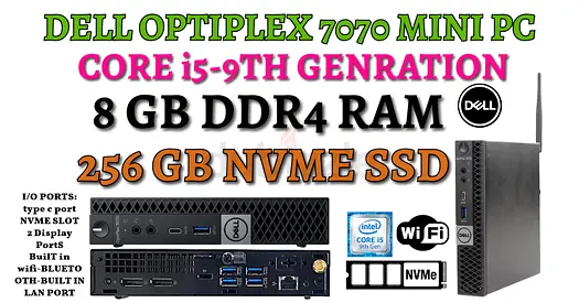 9TH GEN Dell OptiPlex 7070 mini PC-CORE i5-8GB DDR4 RAM-256GB NVME SSD-WINDOW11 pro