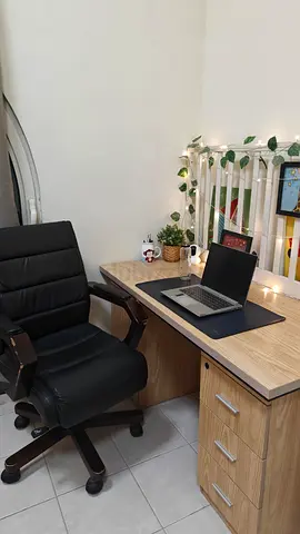 Wooden computer desk/ Study Table/ Work Desk with drawers  comfortable black swivel cushioned c