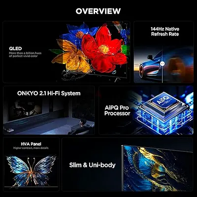 QLED 144Hz Smart TV with Onkyo 2.1 Hi‑Fi and AiPQ Pro