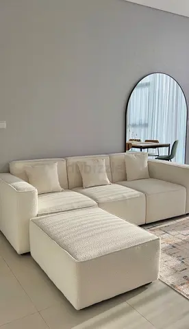 Off White 3-seater Sofa with Ottoman