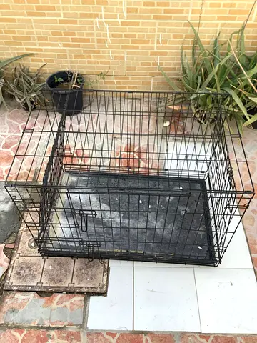 Foldable metal dog crate with removable tray - used
