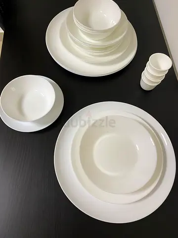 White ceramic dinnerware set - plates and bowls- 24pieces .