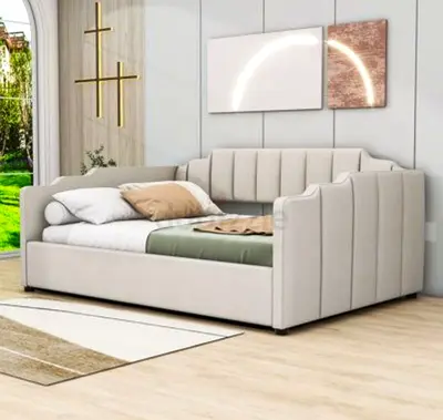 Light Grey Upholstered Daybed — Converts to Guest Bed