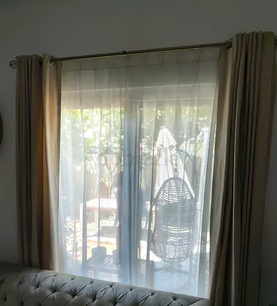 2 windows curtains with white sheer voile (eyelet top)