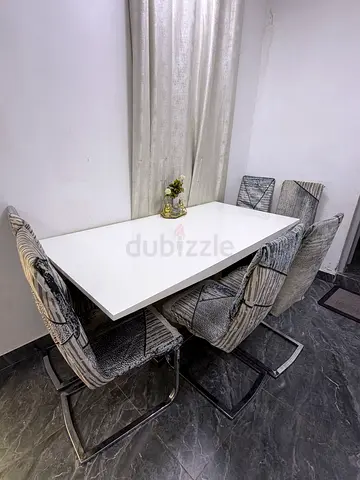 Dining sets elegant White  Silver Dining Table Set – 6 Chairs