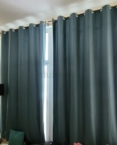Teal eyelet curtains (pair) — heavy, floor-length 300 cm x 180 cm