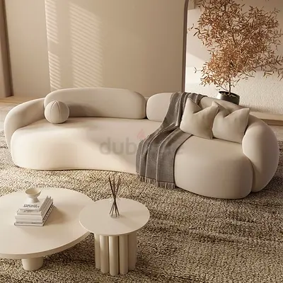 Cream Curved 3-Seater Lounge Sofa