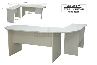White L-shaped Office Desk — Large Executive/Reception Desk Gaming