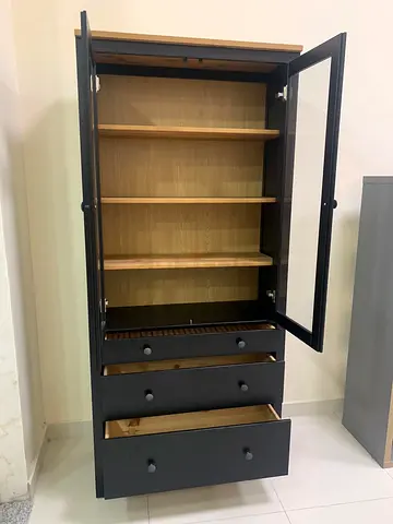 Tall Wardrobe Cabinet with Glass Door, Shelves  3 Drawers