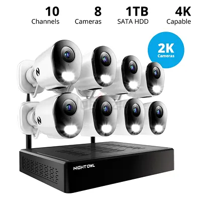 NightOwl 10 Channel 4K Wi-Fi NVR Security System with 1TB Hard Drive and 8 Wi-Fi IP 2K