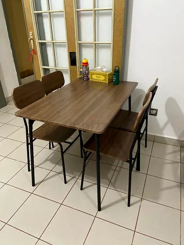 Wooden 4-seater dining table with 4 chairs — used, good condition