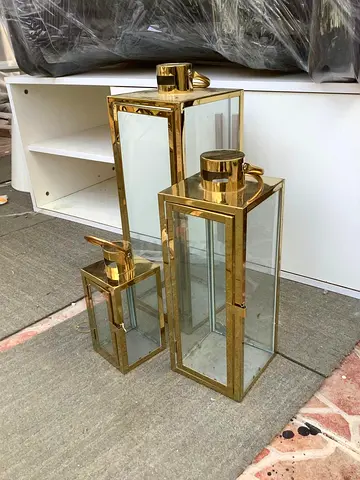 My set of 3 gold glass lanterns - decorative candle holders