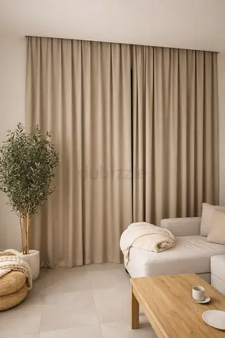 Beige floor-to-ceiling curtains (pair)