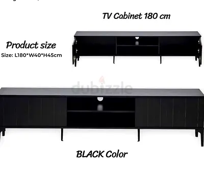 Black TV Cabinet / Media Console 180cm (L180×W40×H45cm)