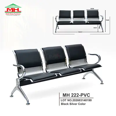 3-Seater Waiting Room Bench (MH 222-PVC) - Black/Silver