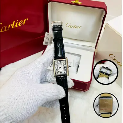 Cartier Watch with Black Leather Strap