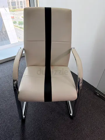 Beige Leather Visitor Chair with Chrome Frame - Good Condition