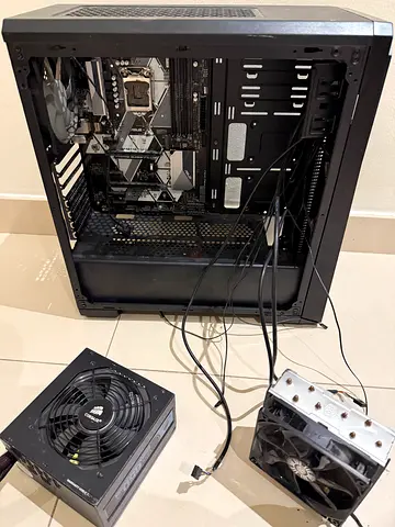 Pc case+prime b365-plus motherboard+650w corsair power supply+coolermaster cpu fan