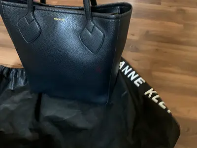 Anne Klein black leather tote bag — gently used