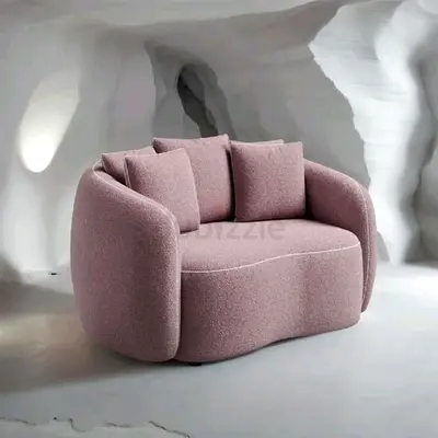 Pink Curved 2-Seater Loveseat (Bouclé Fabric)